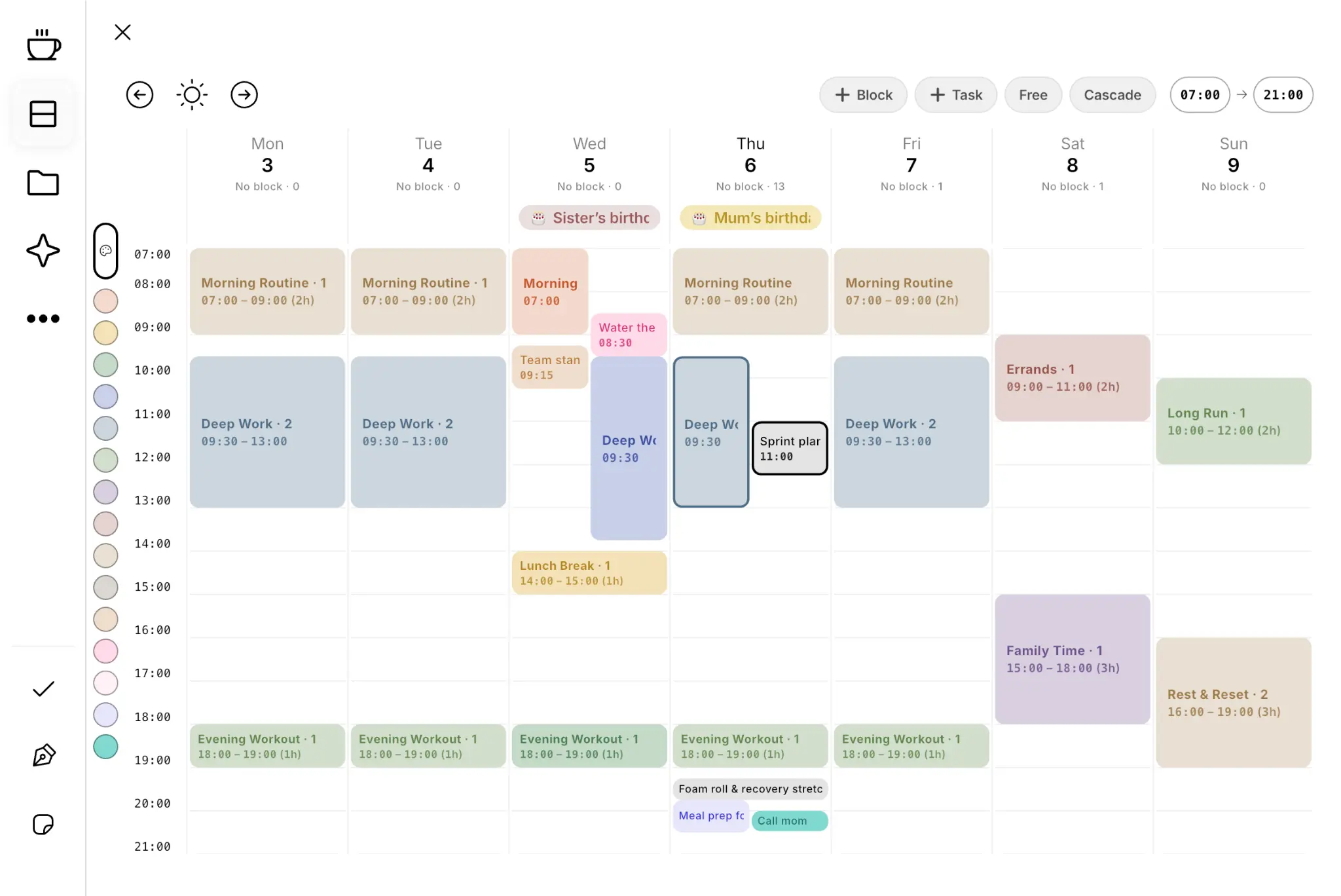 Weekly time-blocking planner on iPad