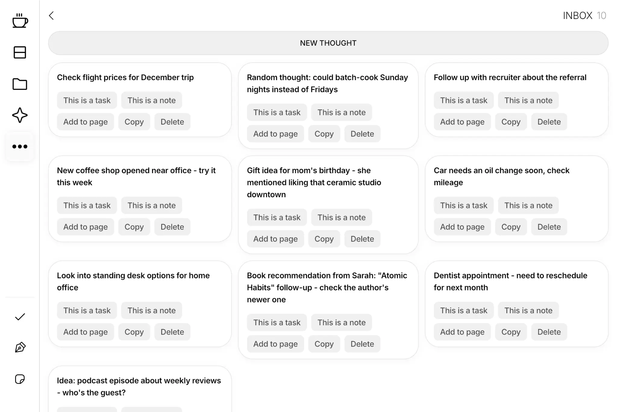Thought inbox on iPad