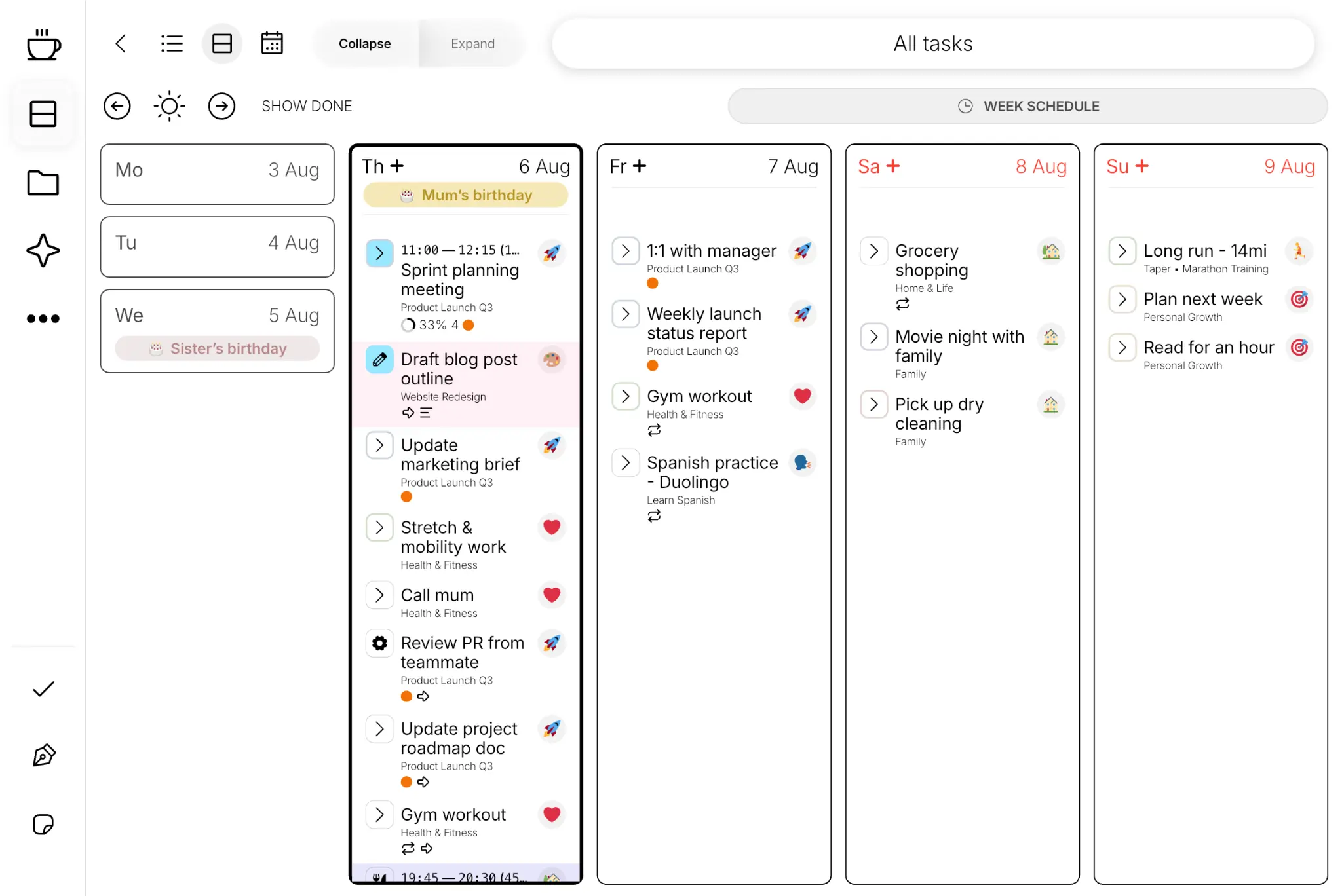 Weekly task planner on iPad