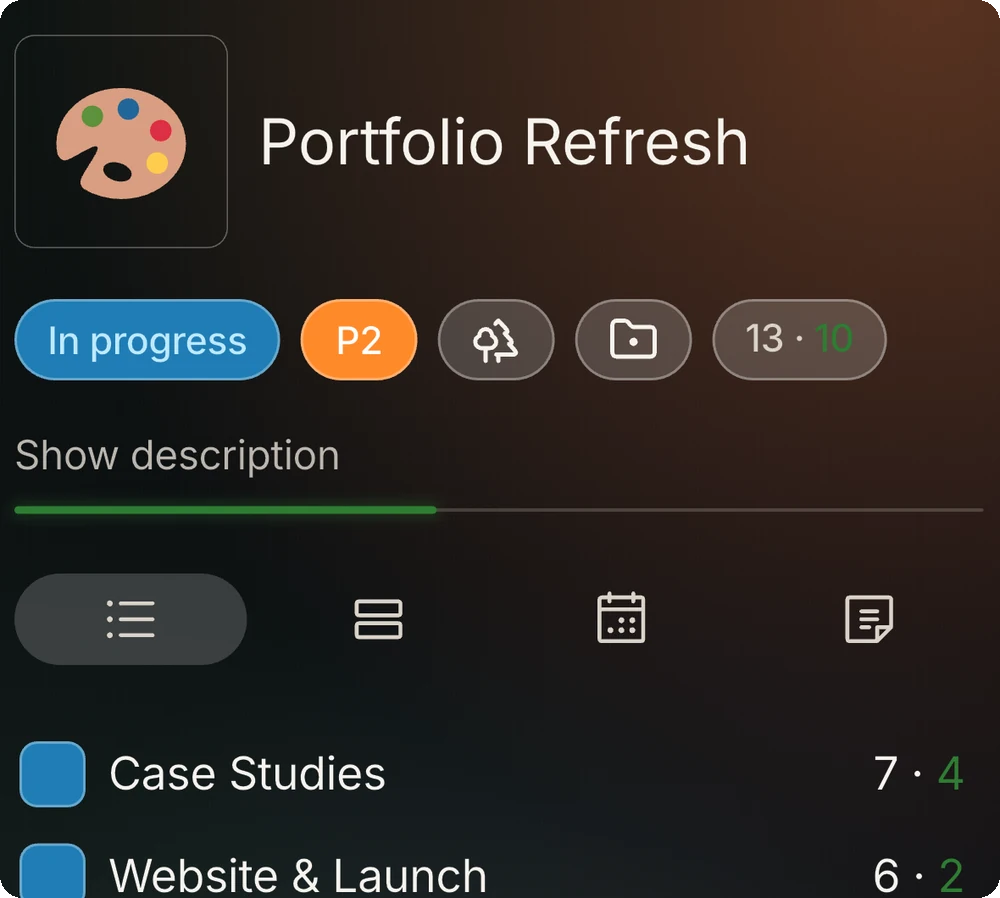 A dedicated Project workspace with daily, weekly and monthly planners and a notebook