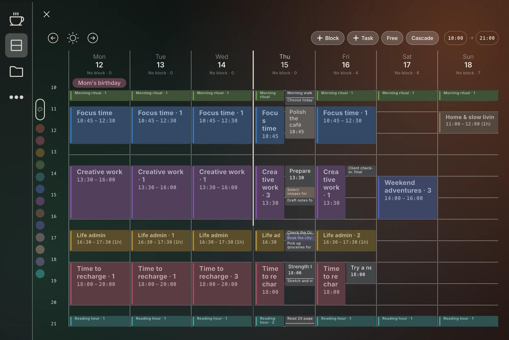 Weekly time-blocking planner on iPad