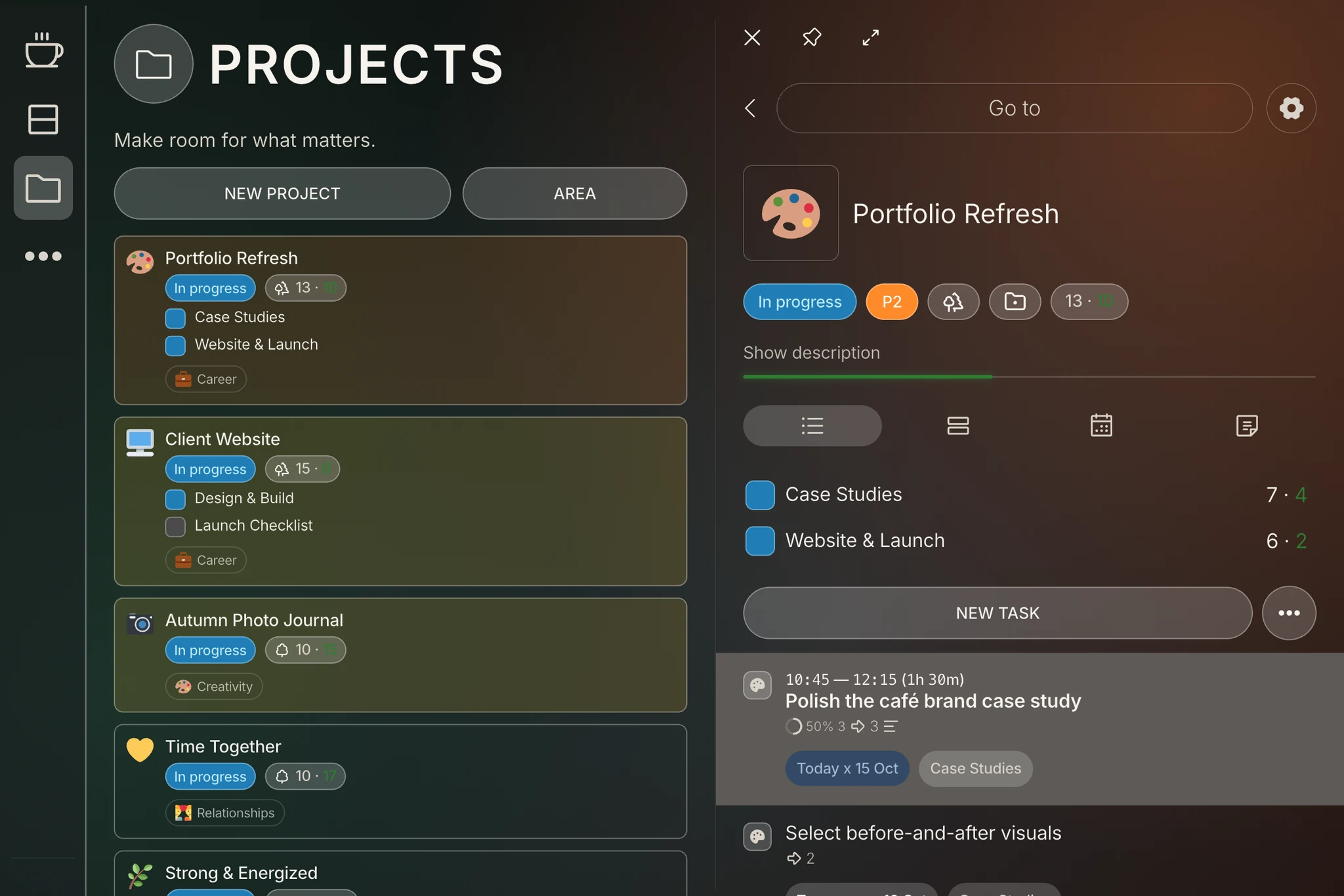 Projects and project details on iPad