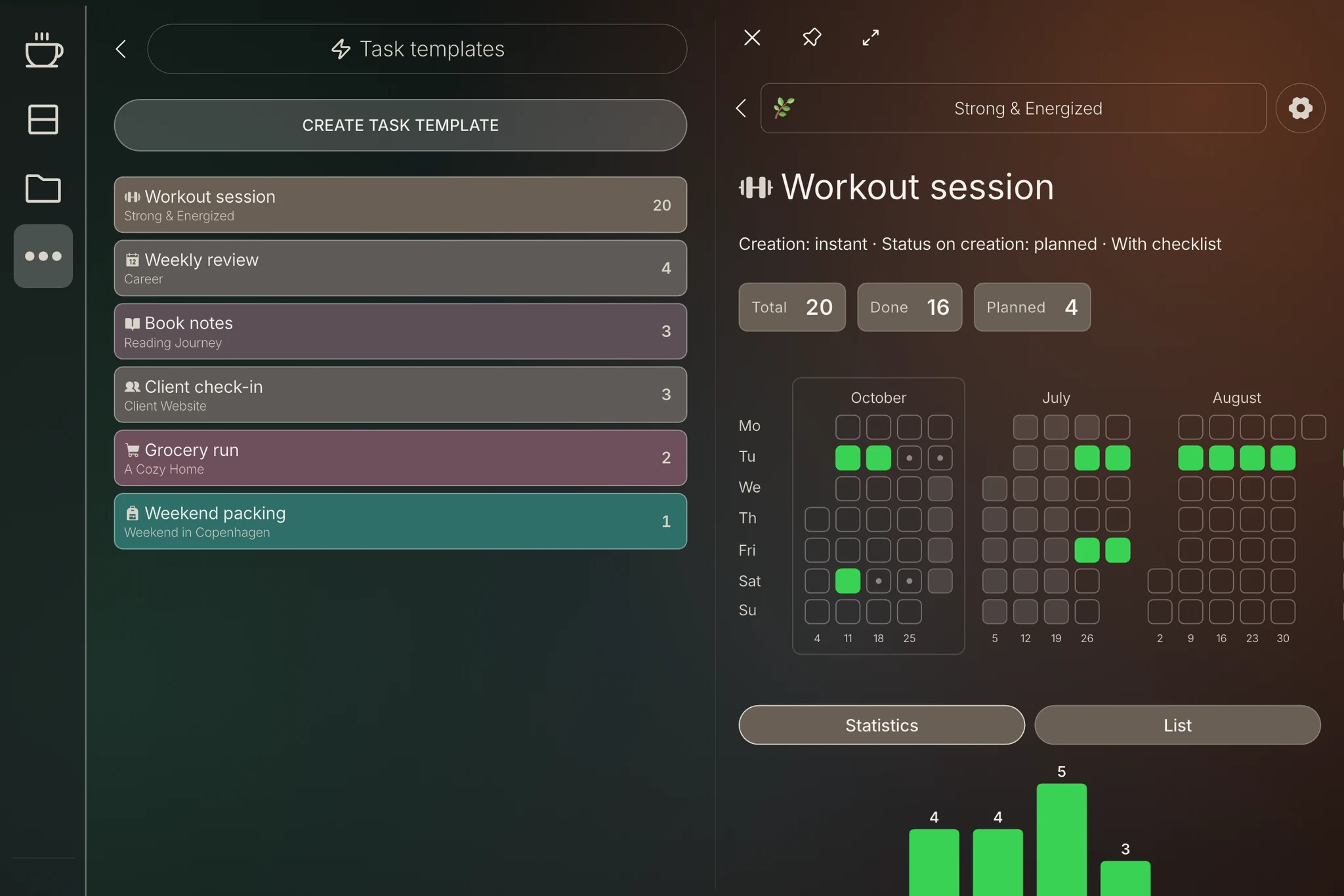 Task templates and statistics on iPad