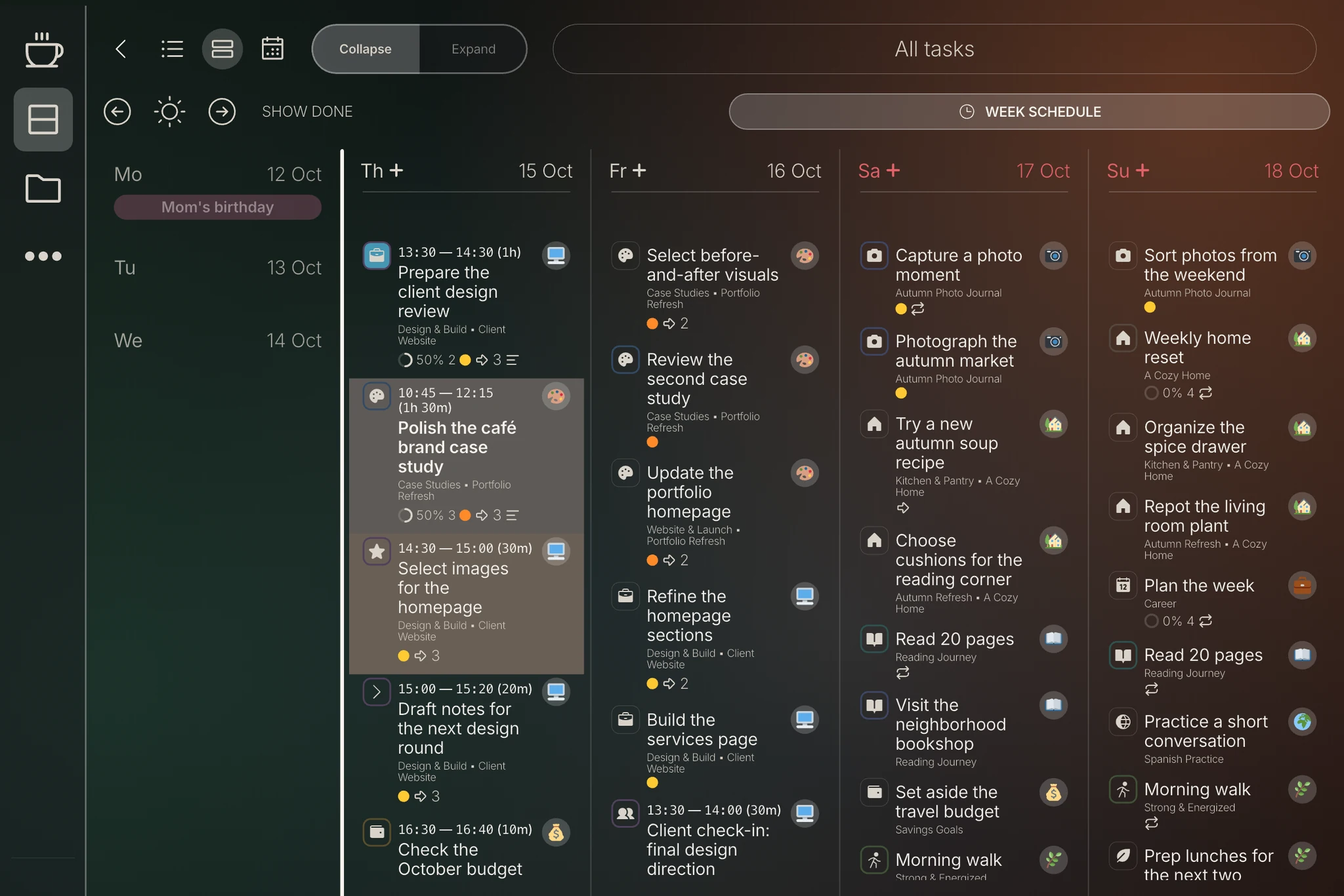 Weekly task planner on iPad