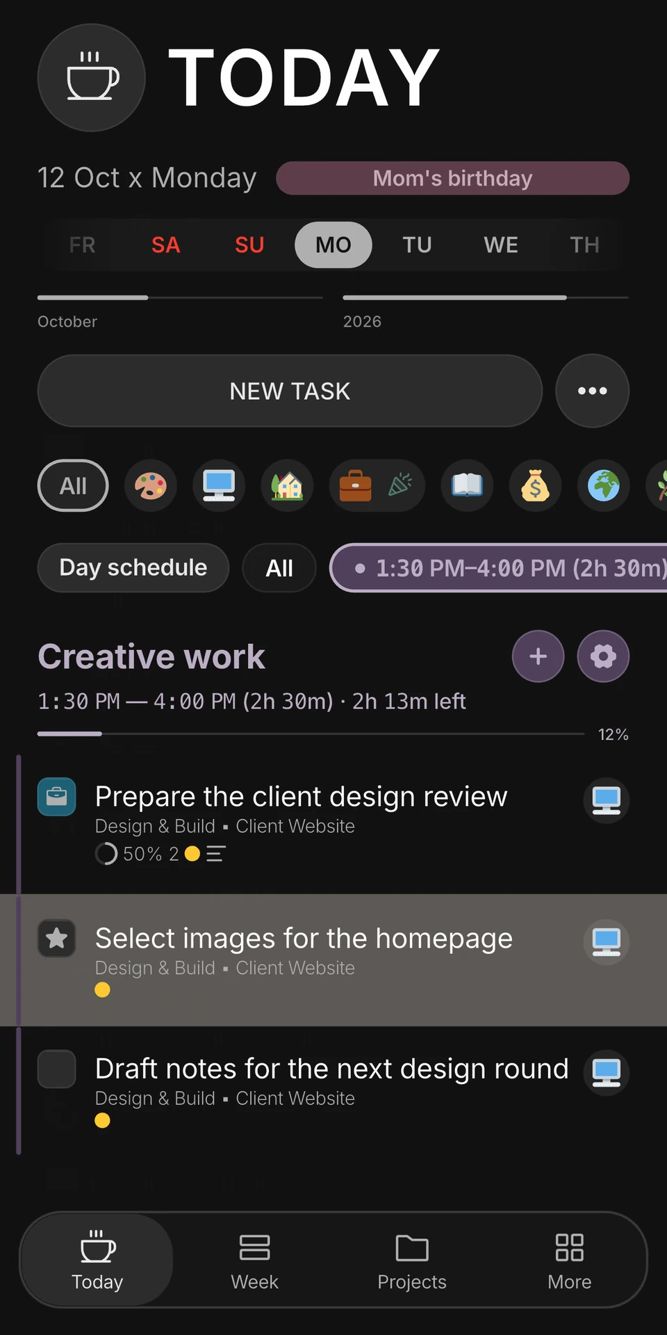 Project Today — Dark theme