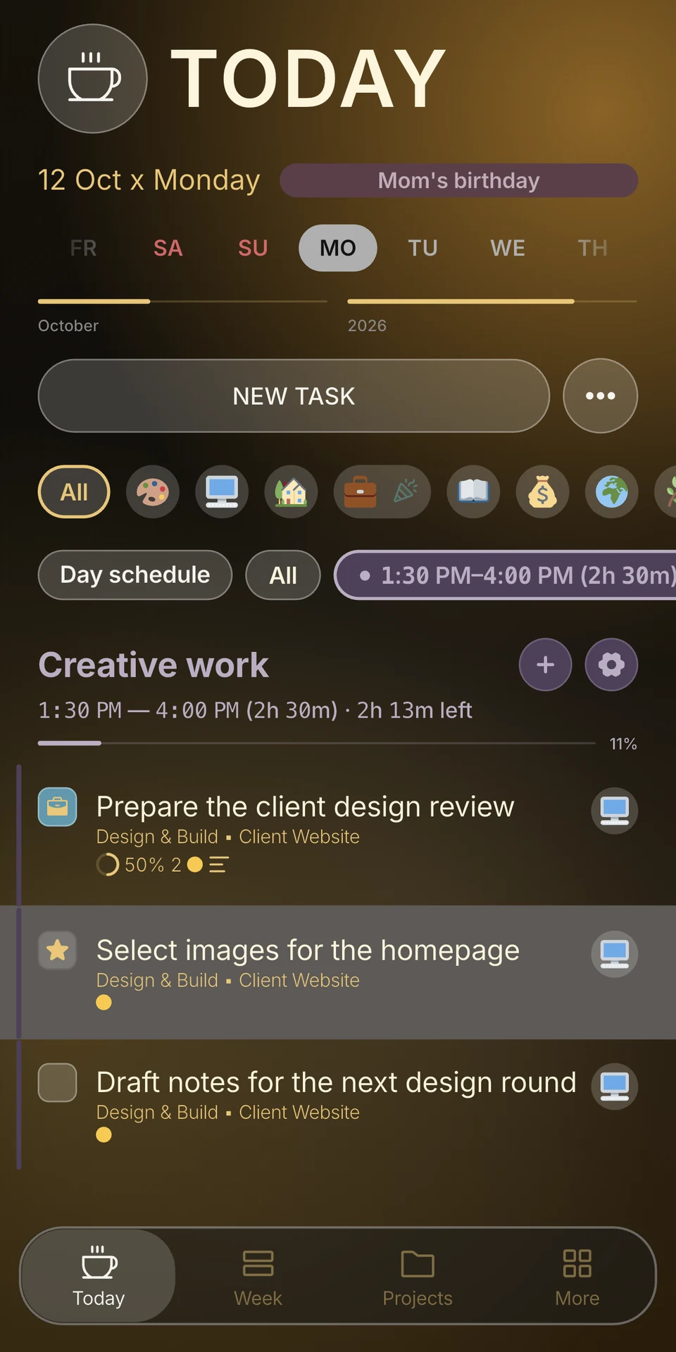 Project Today — Gold theme