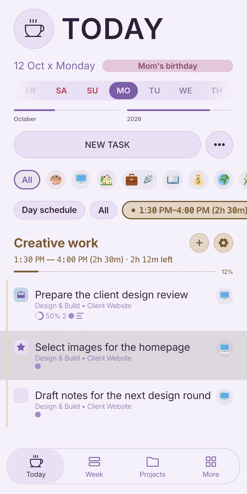 Project Today — Plum theme