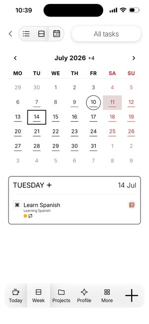 Monthly planner in Project