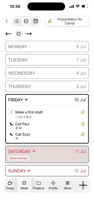 Weekly planner in Project
