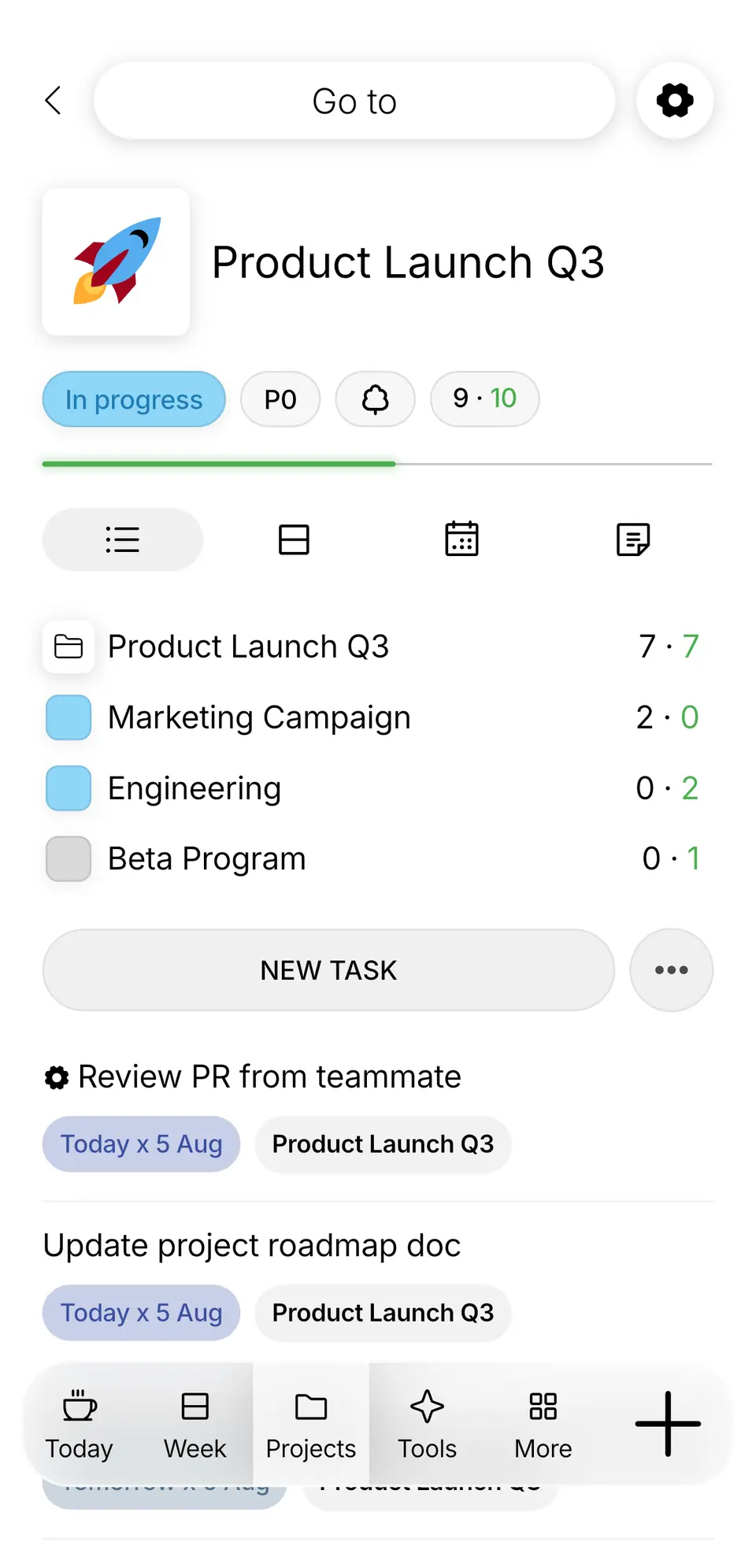 Project planner with sub-projects and tasks